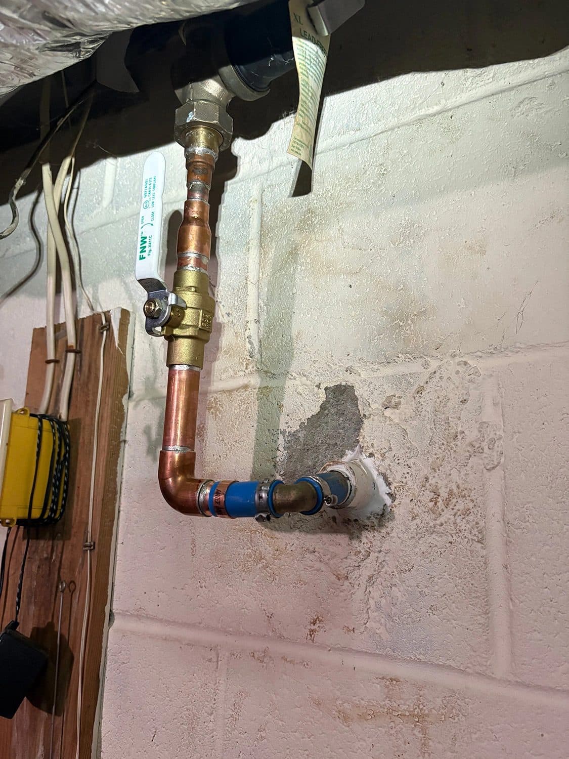 Copper water line repair with a new shutoff valve