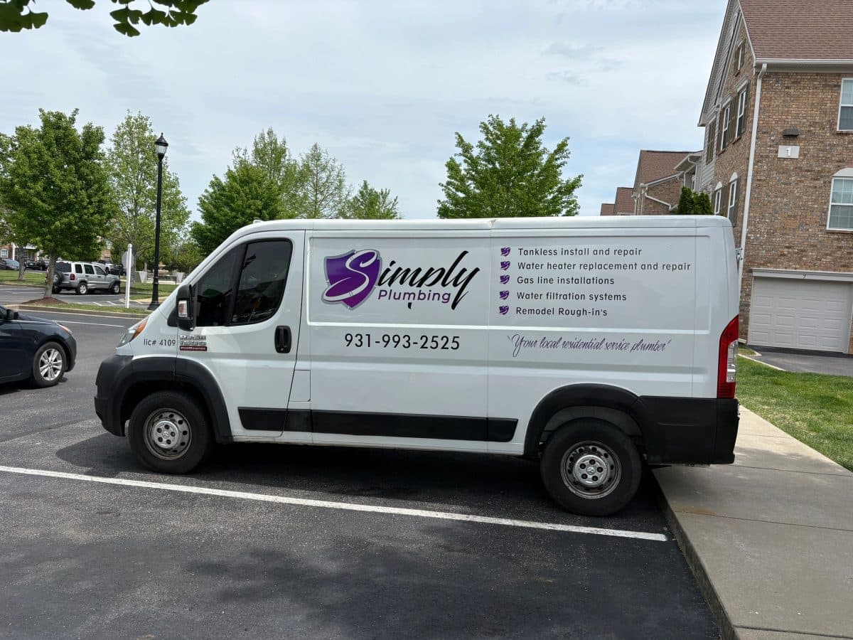 Simply Plumbing work van ready for a service call in Murfreesboro, TN